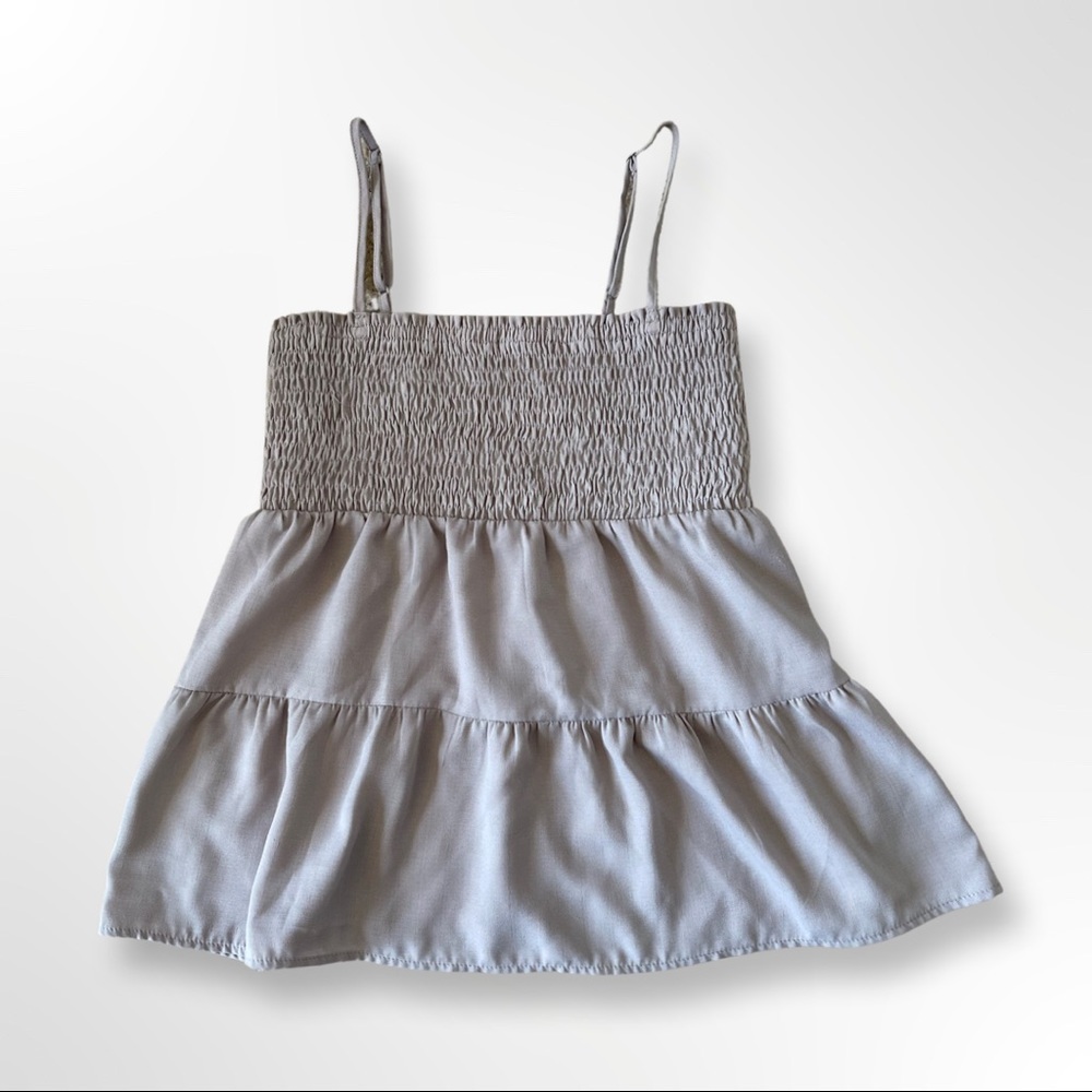 Paper Crane Small Shirred Smocking Tiered Beige Top Blouse